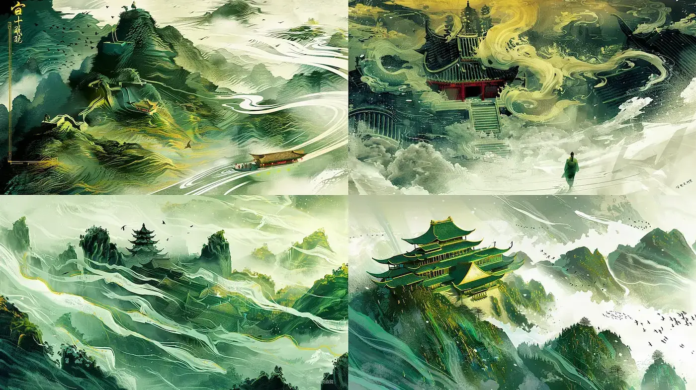 Ethereal Eastern Landscapes in Brushwork Harmony - Midjourney sref style