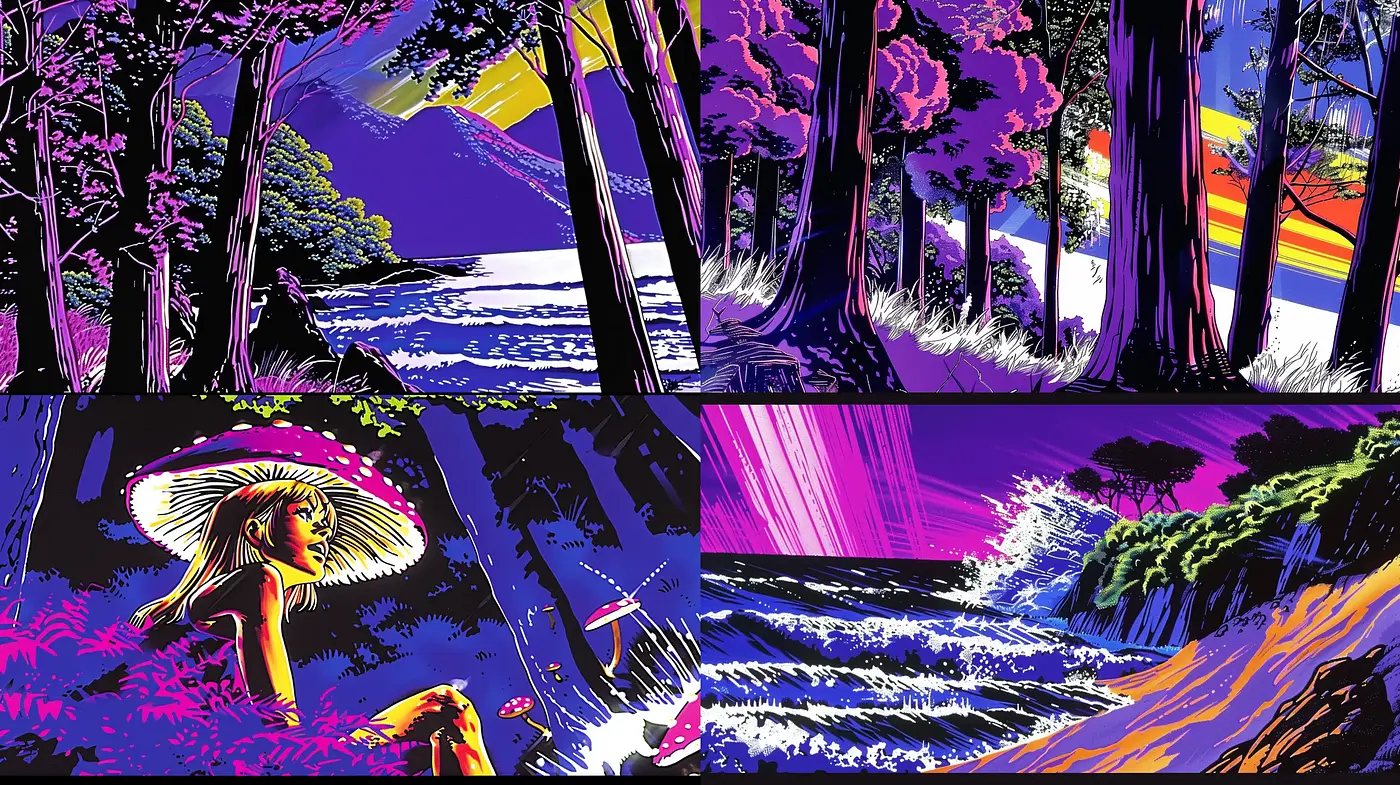 Vibrant Retro-Comic Aesthetic with a Dynamic Neon Palette - Midjourney sref style