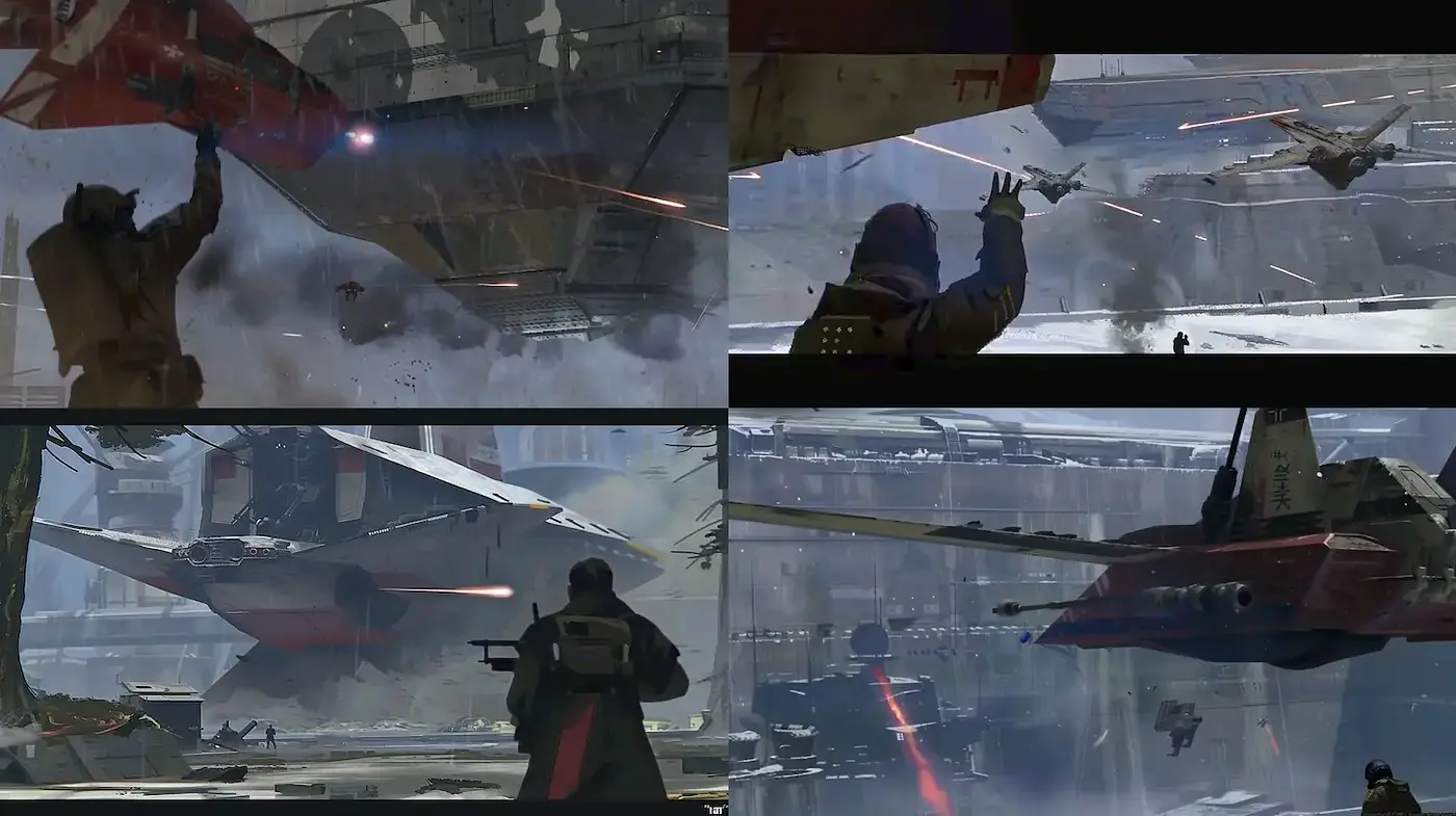 Futuristic Sci-Fi Battle Scenes with Dynamic Atmosphere - Midjourney sref style