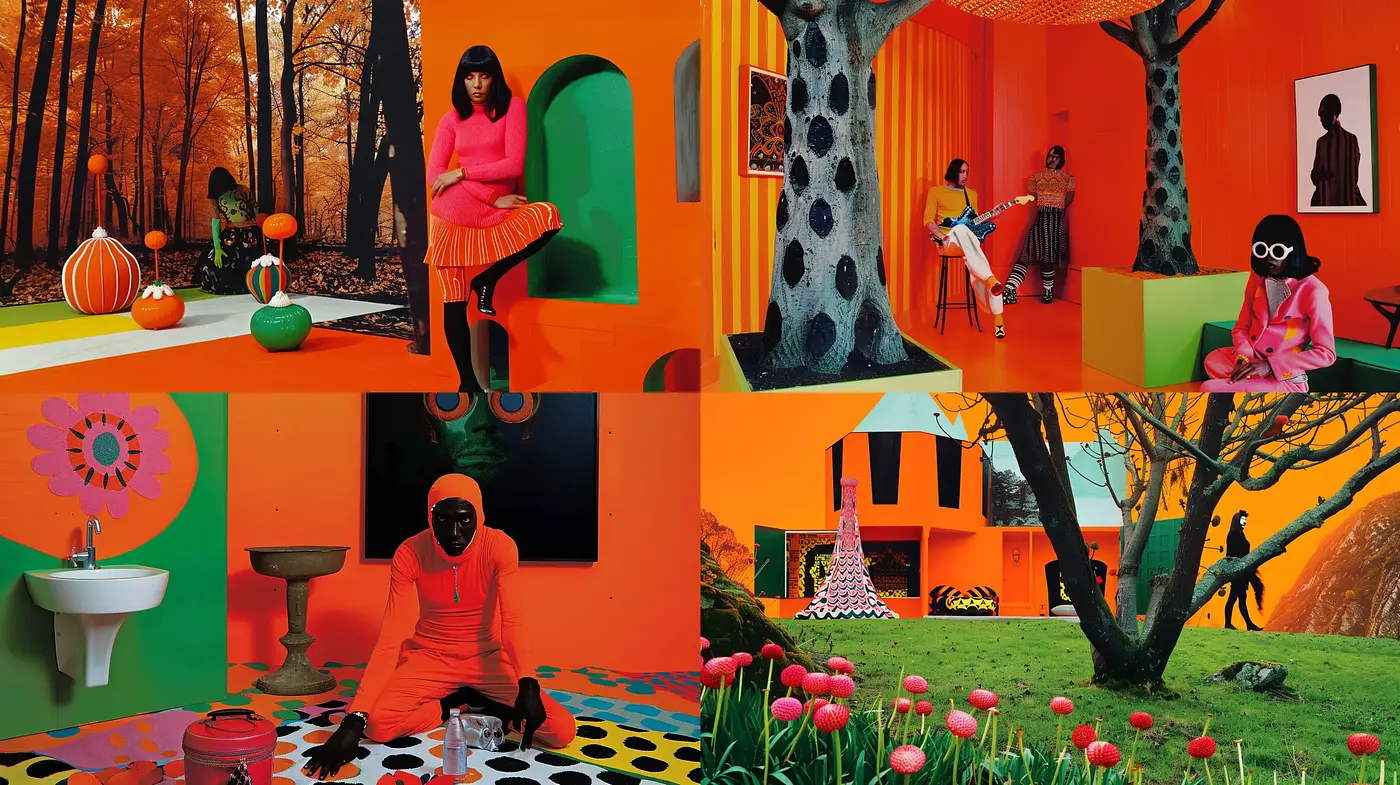 Vibrant Surrealism with a Hint of 60s Mod Aesthetic - Midjourney sref style