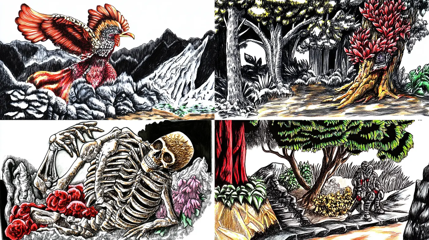 Eclectic Fusion of Vivid Textures and Dramatic Tones - Midjourney sref style
