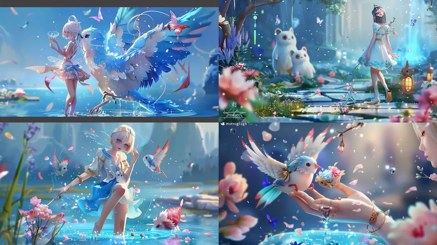 Enchanted Whimsical Dreamscape with Ethereal Azure Accents - Midjourney sref style