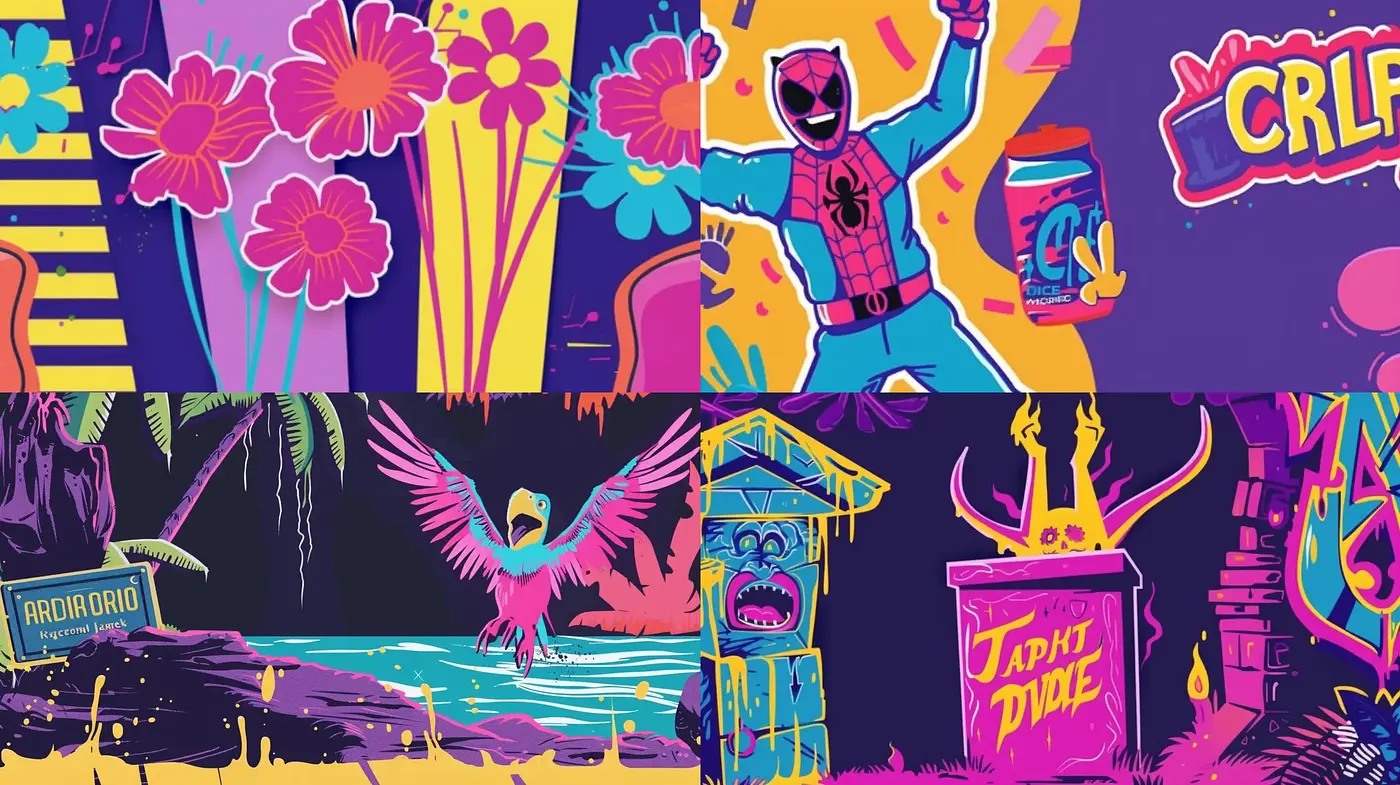 Saturated Retro Pop Art Panorama - Midjourney sref style