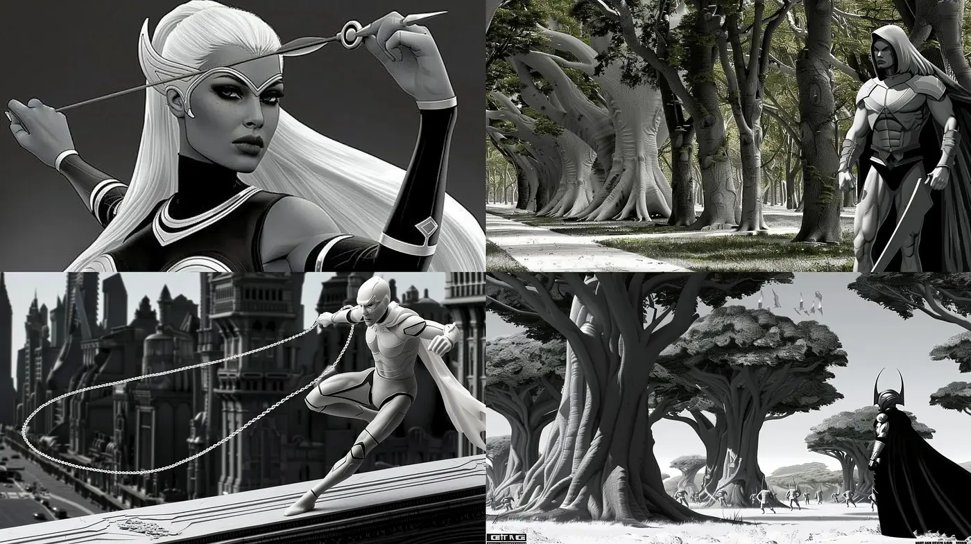 Monochromatic Ethereal Elegance: A Unified Vision of Polished Fantasy and Stoicism - Midjourney sref style