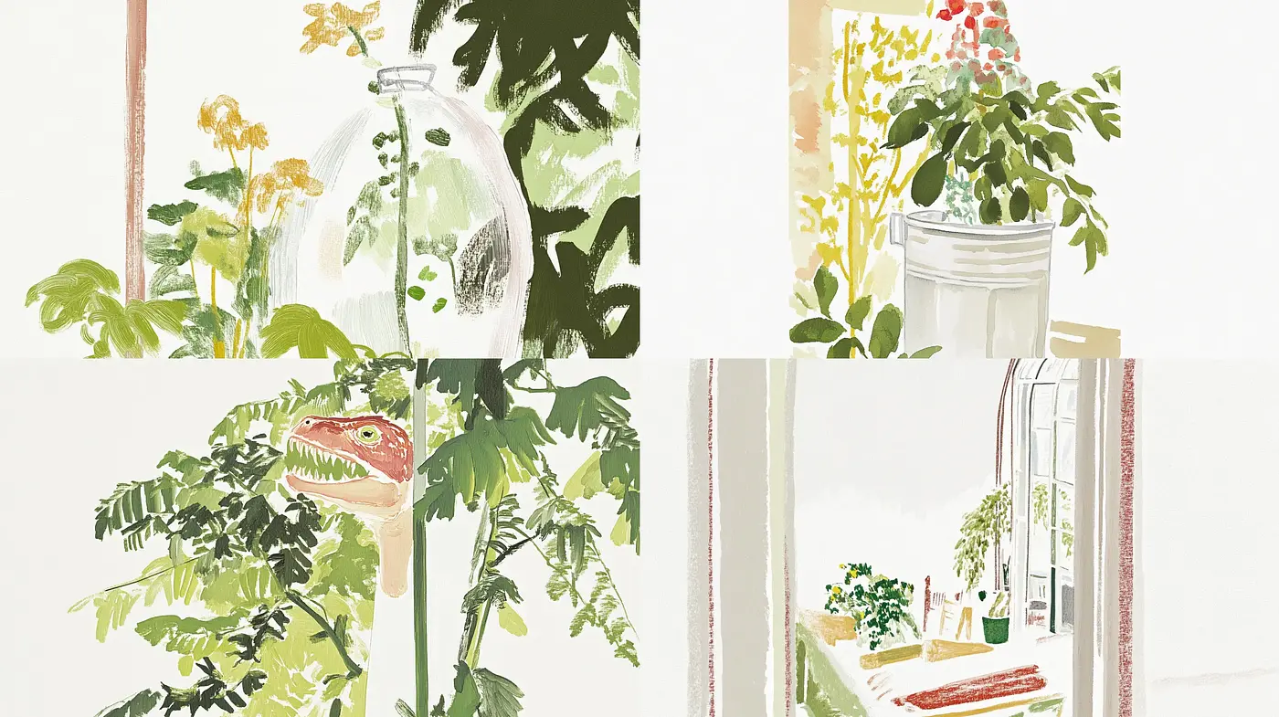 Serene Botanical Vistas in Soft Pastel Hues - Midjourney sref style