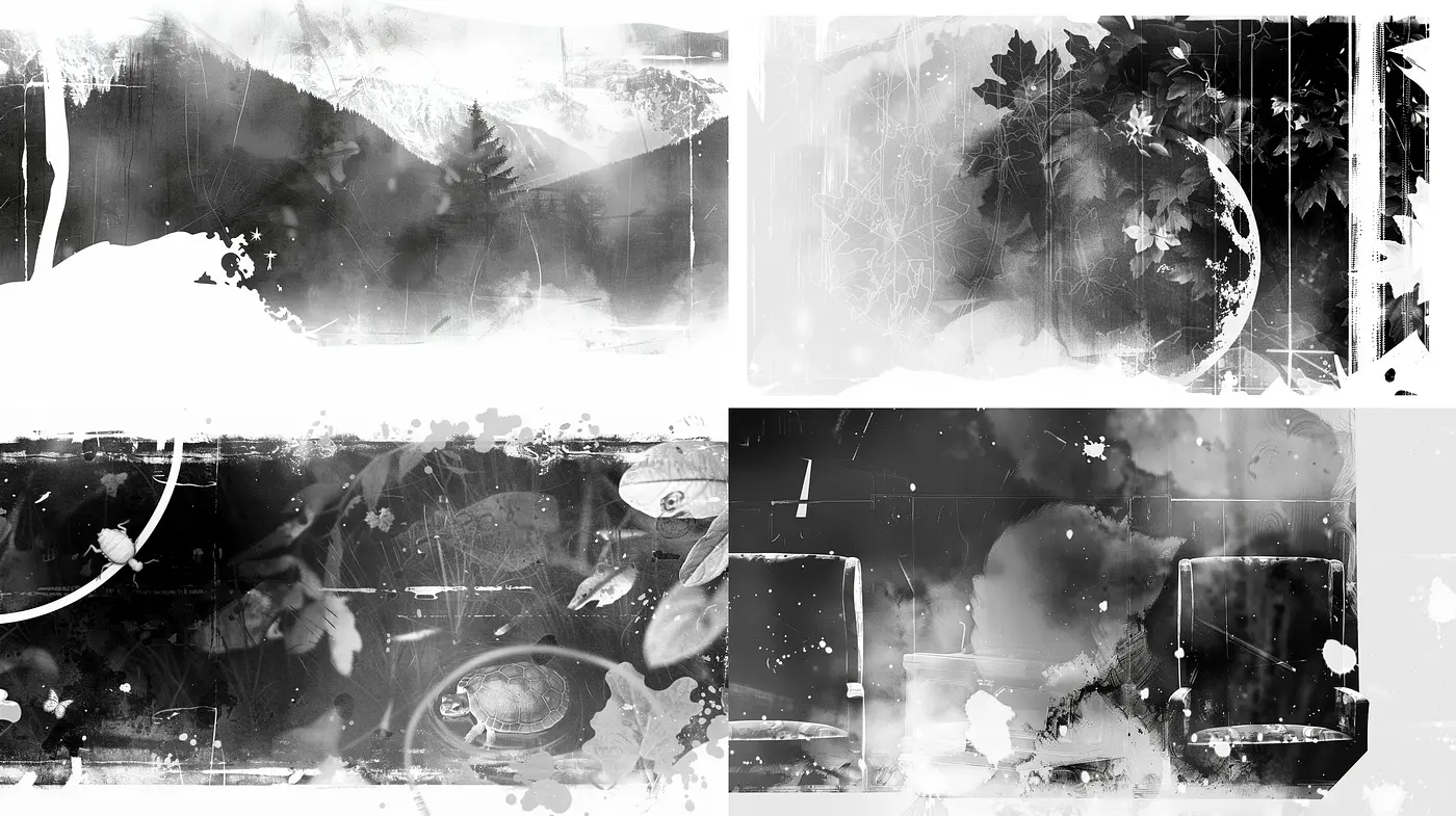 Monochromatic Dreamscape of Textured Memories - Midjourney sref style