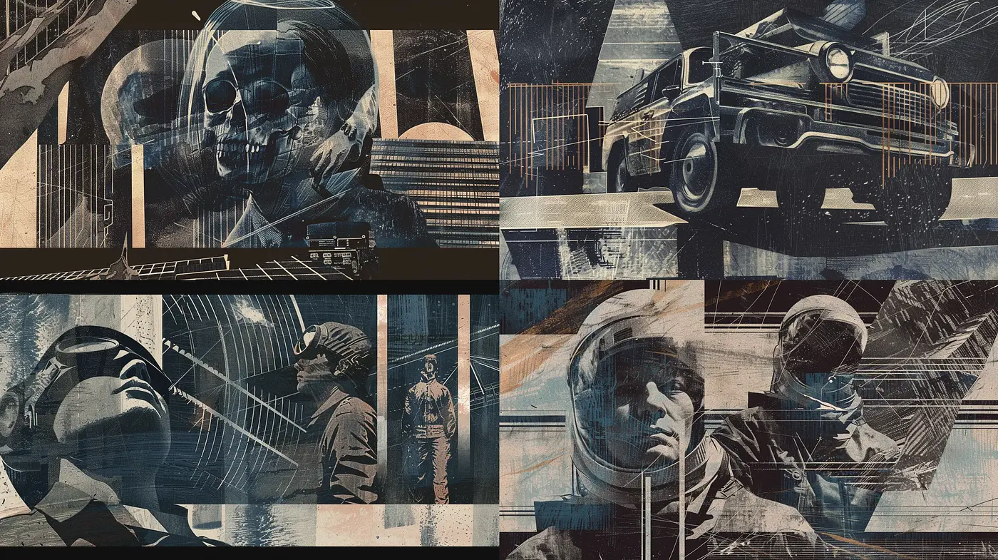 Retrofuturistic Collage with Grunge Aesthetic - Midjourney sref style