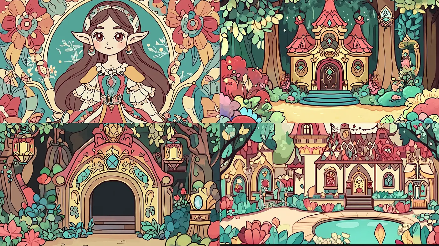 Enchanted Storybook Whimsy: A Fusion of Fairytale Charm and Vibrant Illustrative Detail - Midjourney sref style