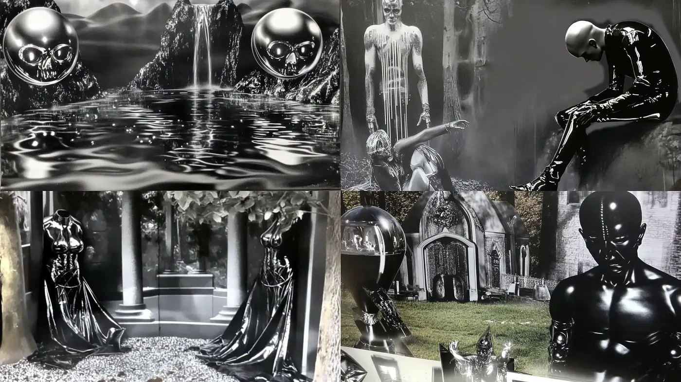 Monochromatic Elegance Inspired by Surrealism and Futurism - Midjourney sref style