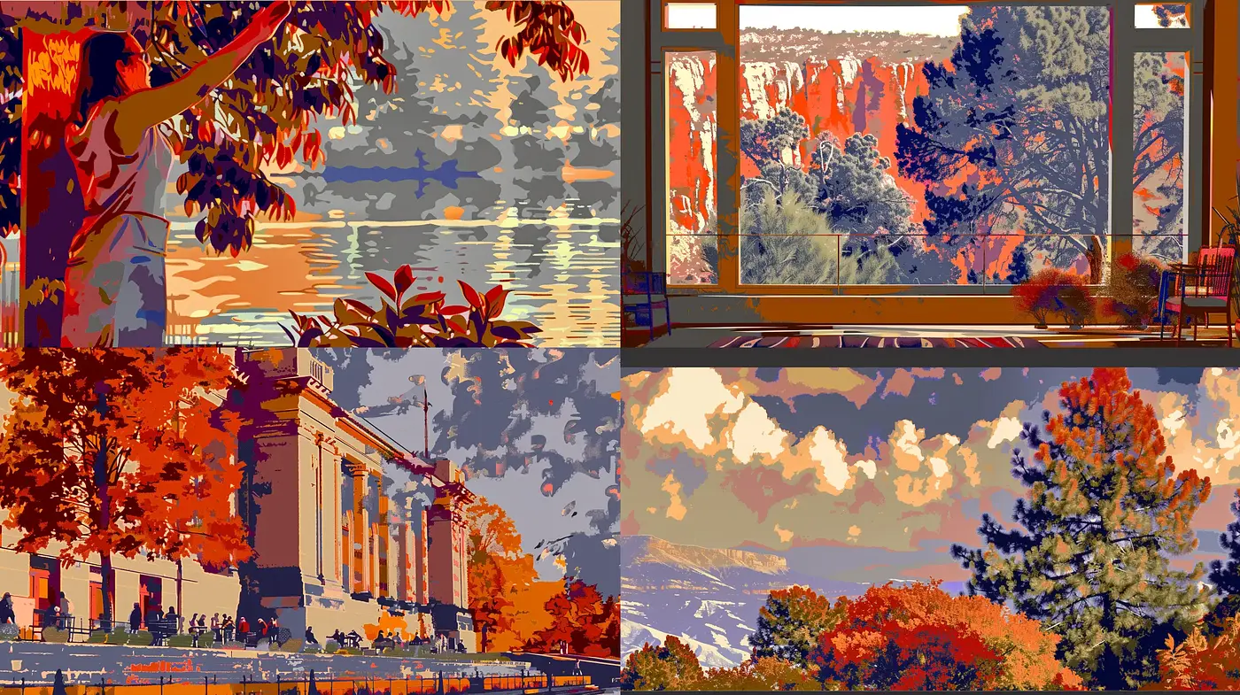 Autumnal Hues in Stylized Landscape Tableaus - Midjourney sref style