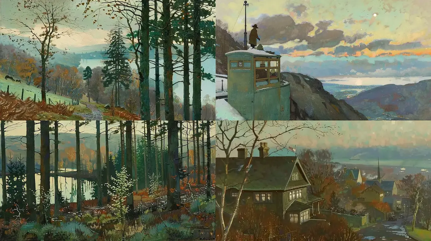 Serene Landscapes with a Nostalgic Essence and Earthy Palette - Midjourney sref style