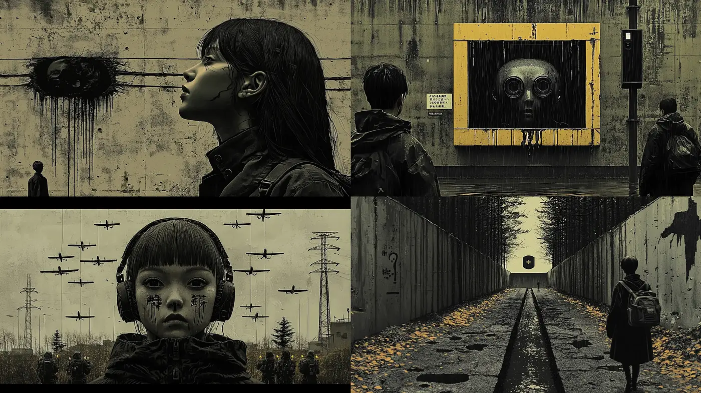 Dystopian Elegance: A Somber Symphony of Dark Tones and Surreal Imagery - Midjourney sref style