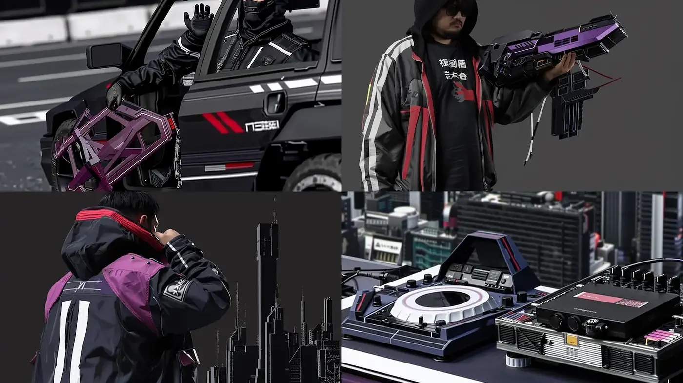 Futuristic urban aesthetic with a cyberpunk influence - Midjourney sref style