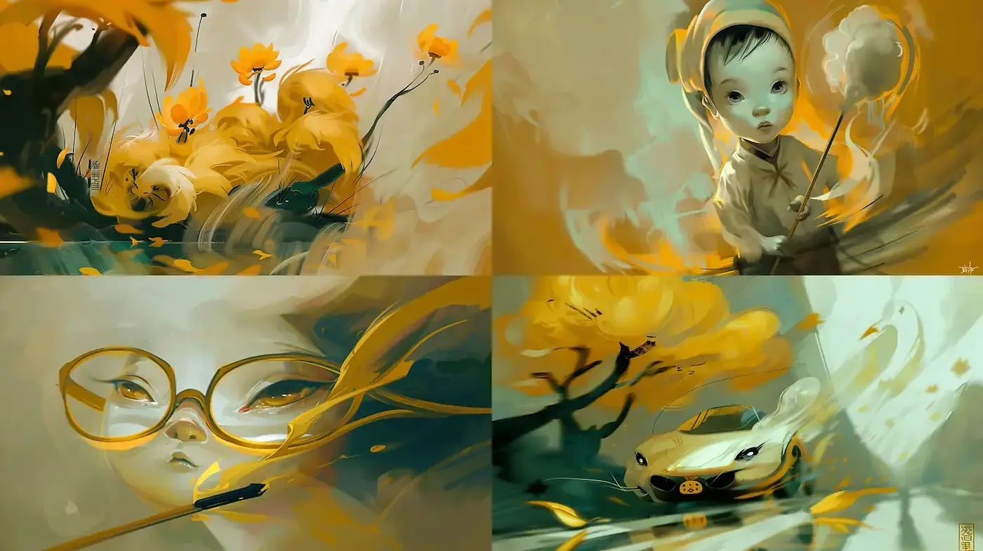 Whimsical and Dreamlike Illustrations with a Warm Palette - Midjourney sref style