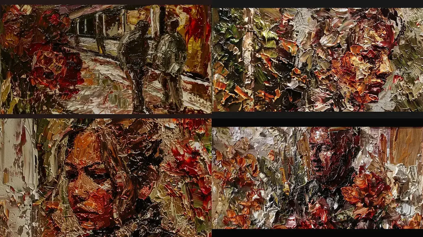 Rich Texture and Emotionally Charged Palette Conveying Depth and Complexity - Midjourney sref style