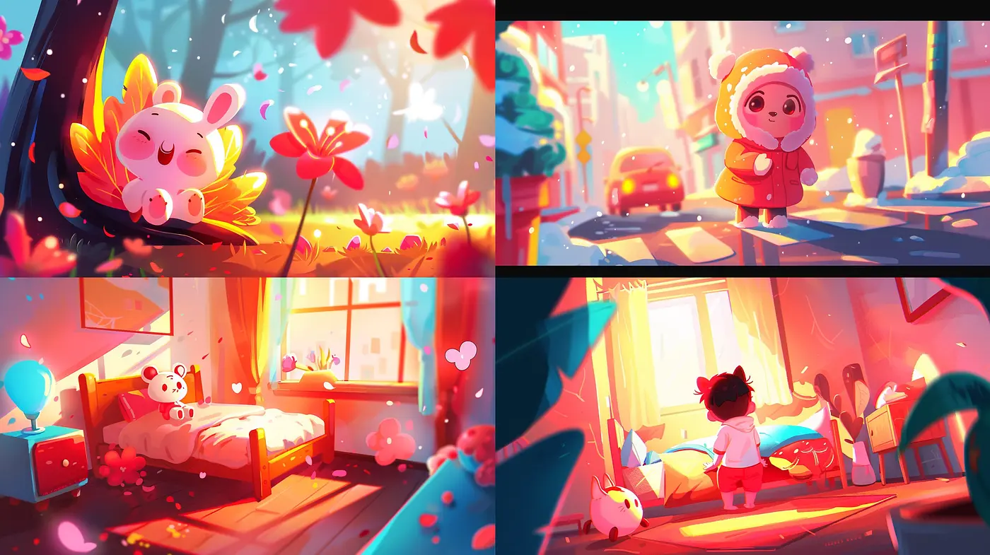 Warm and Luminous Dreamscapes with Vibrant Cartoon-based Aesthetics - Midjourney sref style
