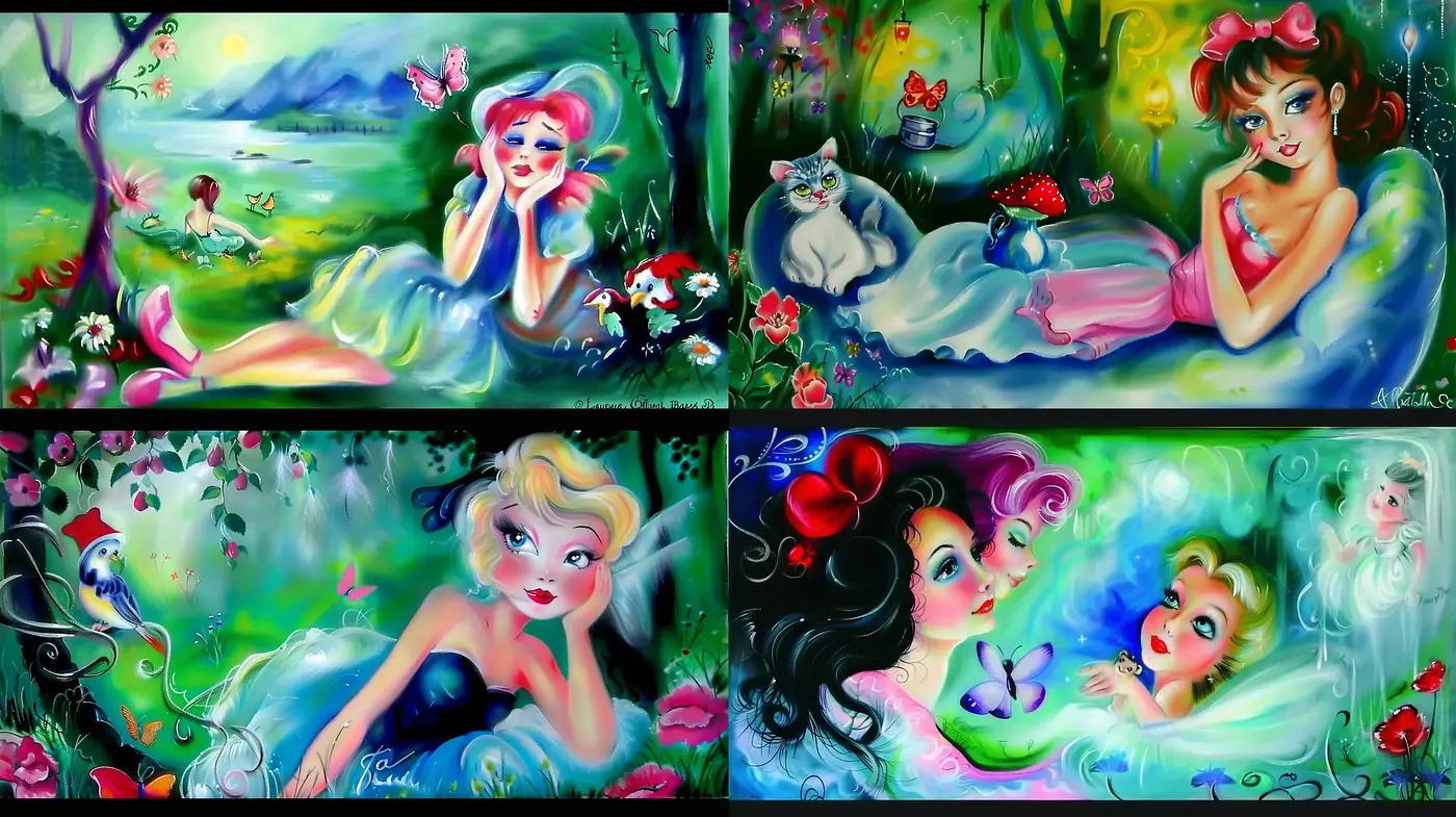 Enchanted Whimsical Dreamscape in Vivid Hues - Midjourney sref style