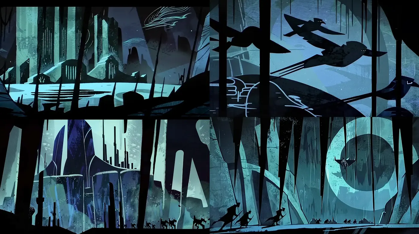 Futuristic Nocturnal Vistas: A Stylized Cybernetic Dreamscape - Midjourney sref style
