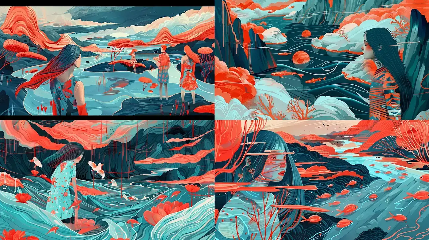 Vibrant Surreal Landscapes with Lucid Dreamlike Quality - Midjourney sref style