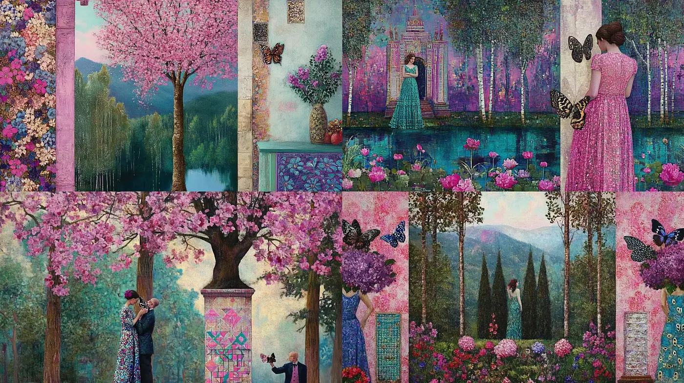 Enchanted Garden Reverie: A Vivid Tapestry of Blossoms and Textures - Midjourney sref style