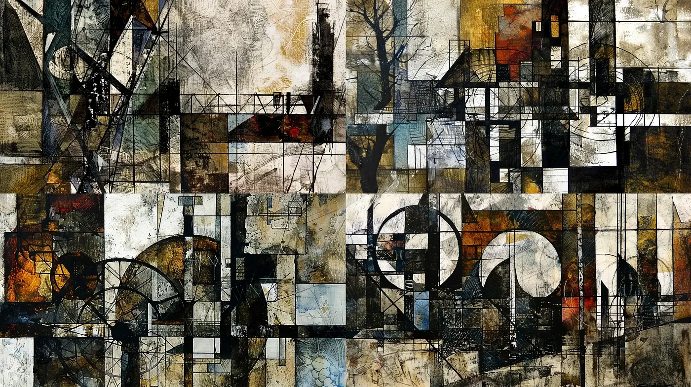 Abstract Geometric Fusion with Industrial Overtones - Midjourney sref style