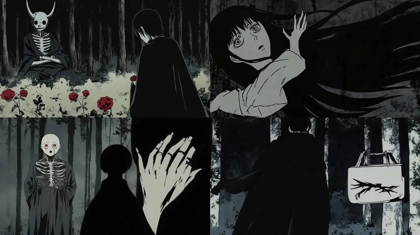 Eerie Gothic Serenity: A Dark Monochromatic Homage - Midjourney sref style