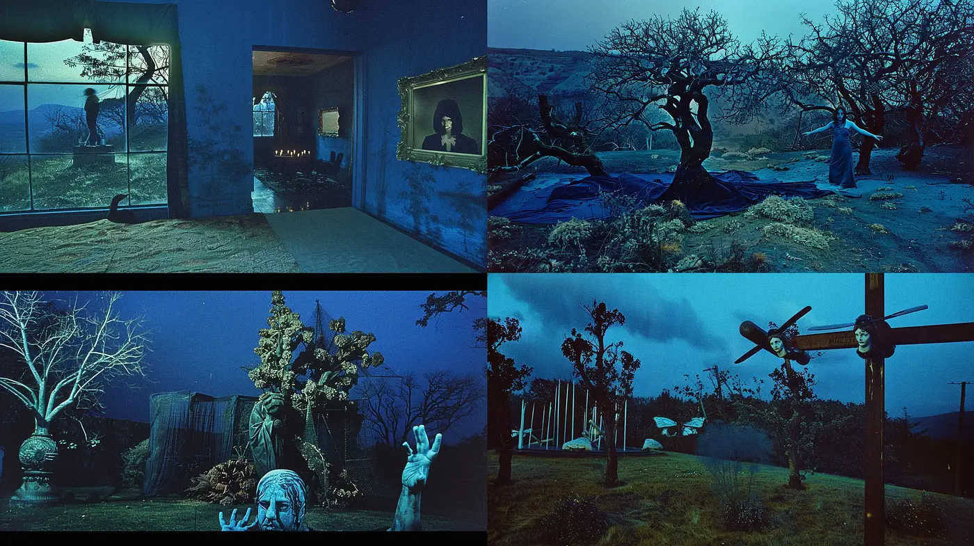 Ethereal Nocturnal Vistas with Cinematic Tones and Surreal Composition - Midjourney sref style