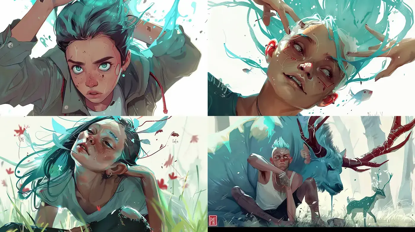 Vibrant and Expressive Illustrations with Fluid Elements - Midjourney sref style