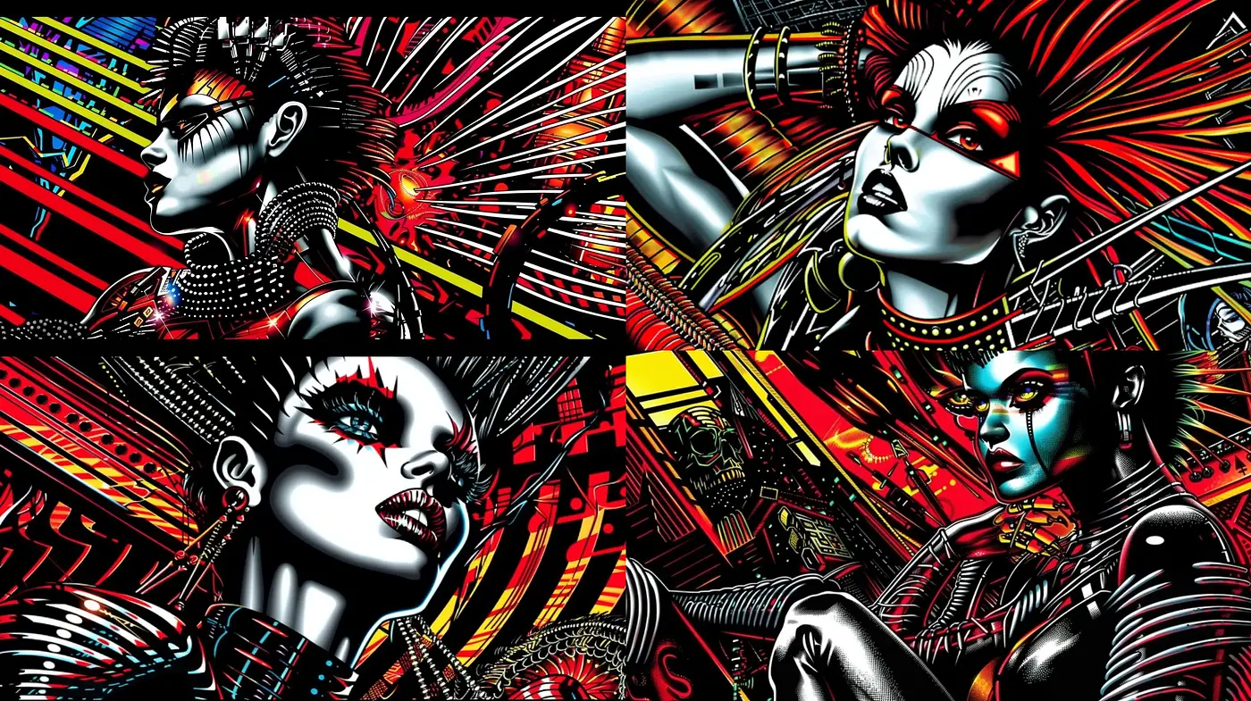 Dynamic Cyberpunk Graphic Novel Aesthetic - Midjourney sref style