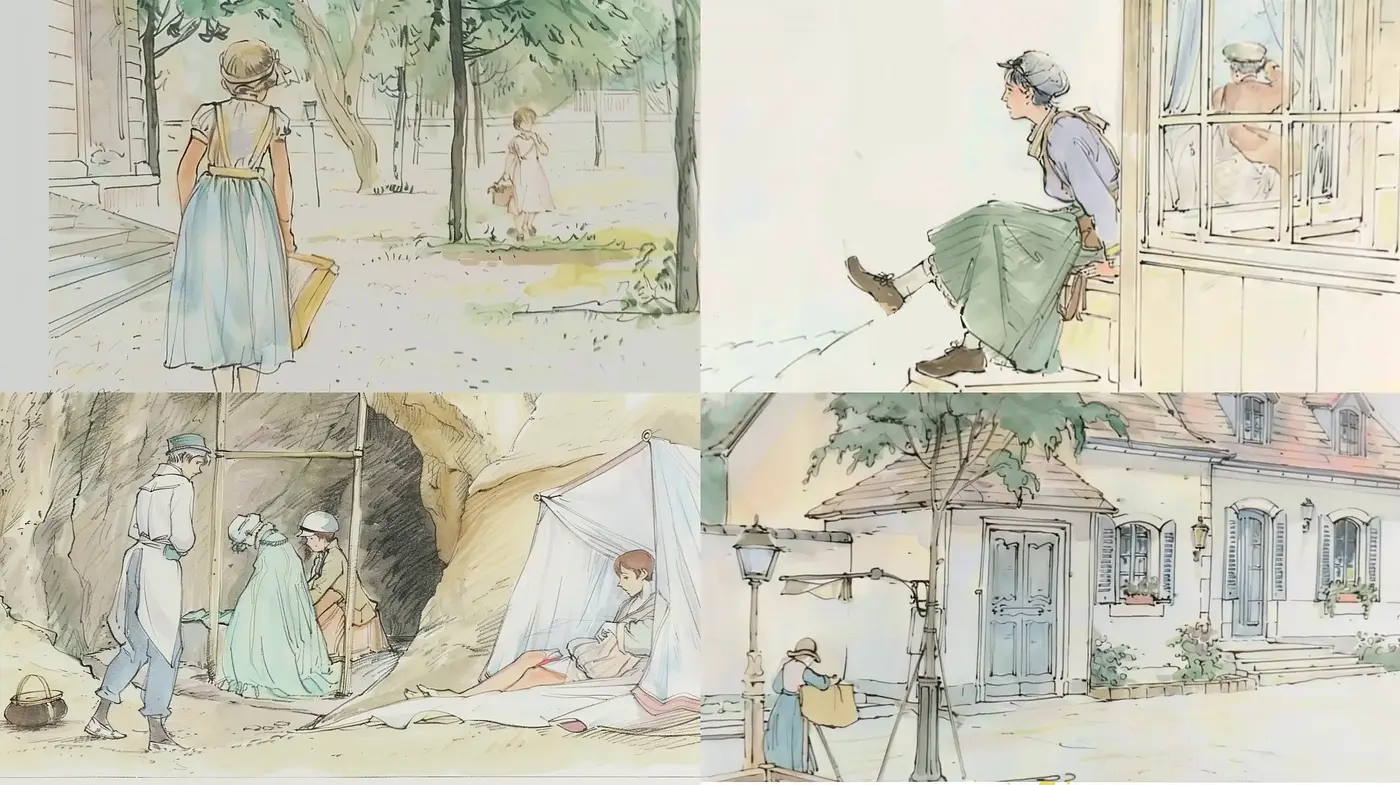 Softly Illustrated Pastoral Moments in Subdued Watercolor - Midjourney sref style