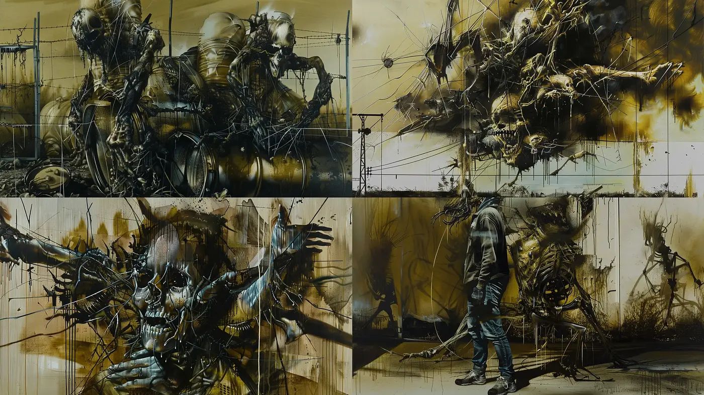 Abstract Dystopian Chaos with Painterly Textures - Midjourney sref style