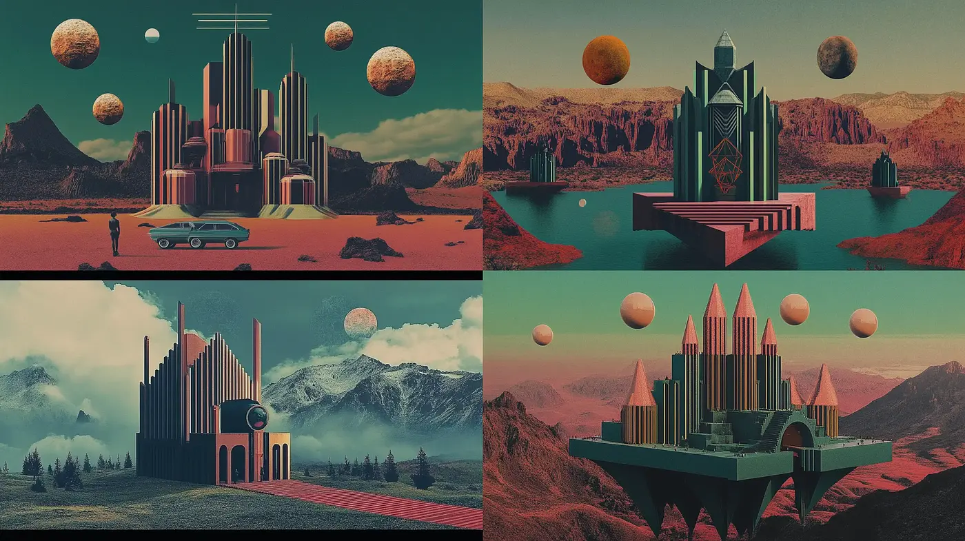 Surreal Retrofuturistic Synthesis - Midjourney sref style