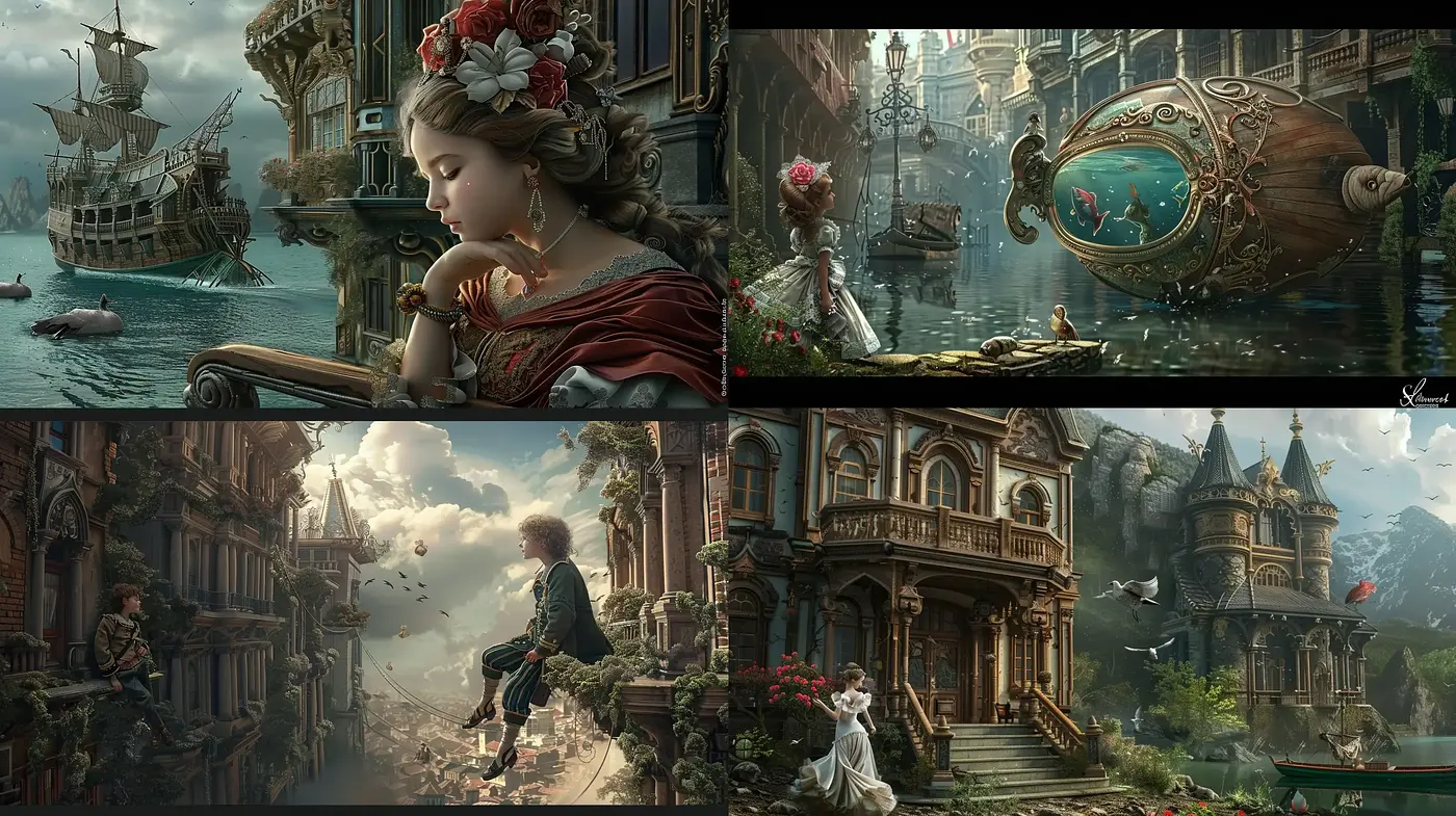 Dreamlike Romanticism in a Steampunk Narrative - Midjourney sref style