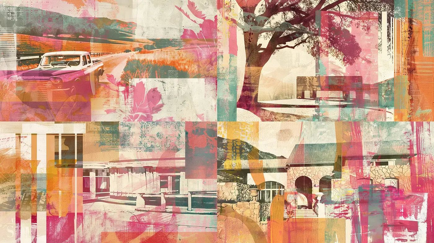 Collage of Retro Hues and Abstract Textures - Midjourney sref style