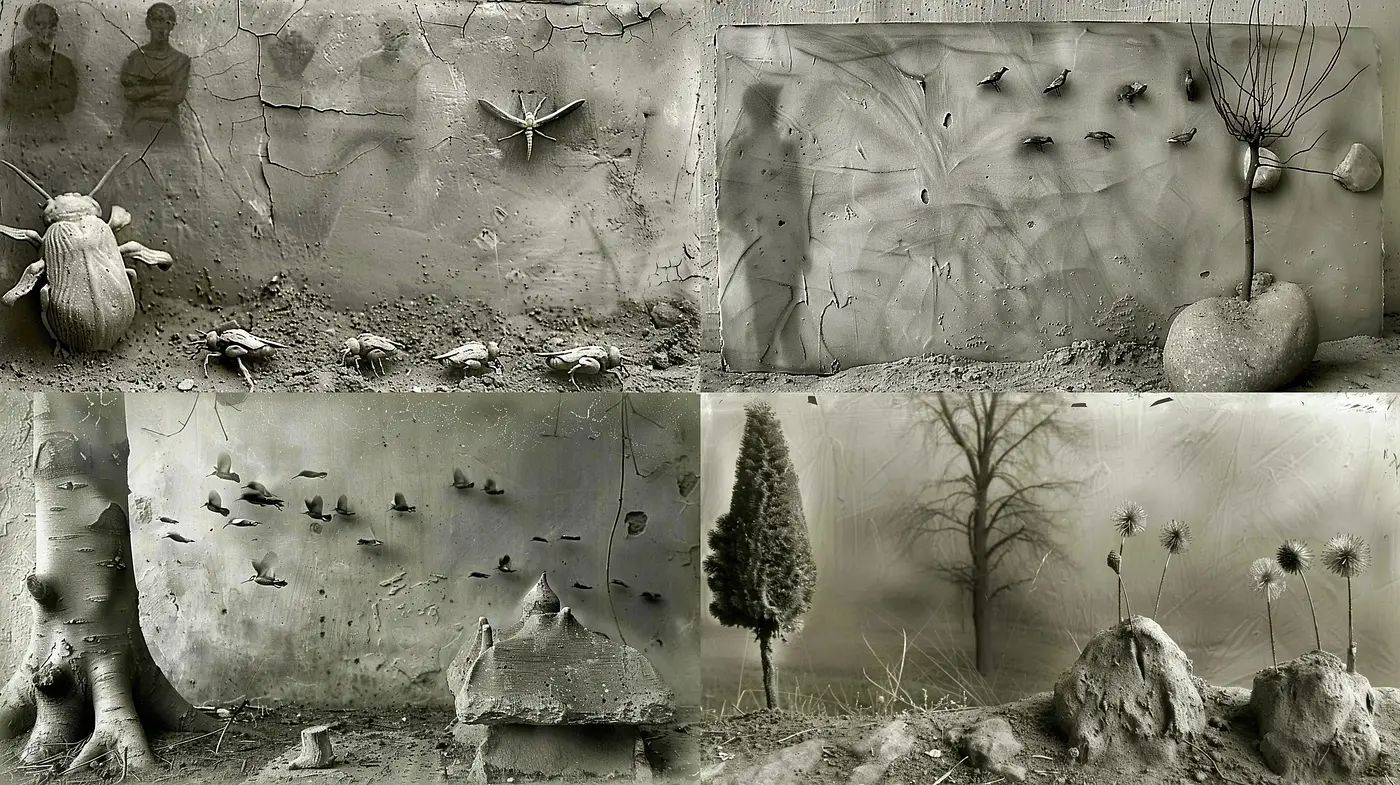 Monochromatic Dreamscapes with Surrealist Overtones - Midjourney sref style