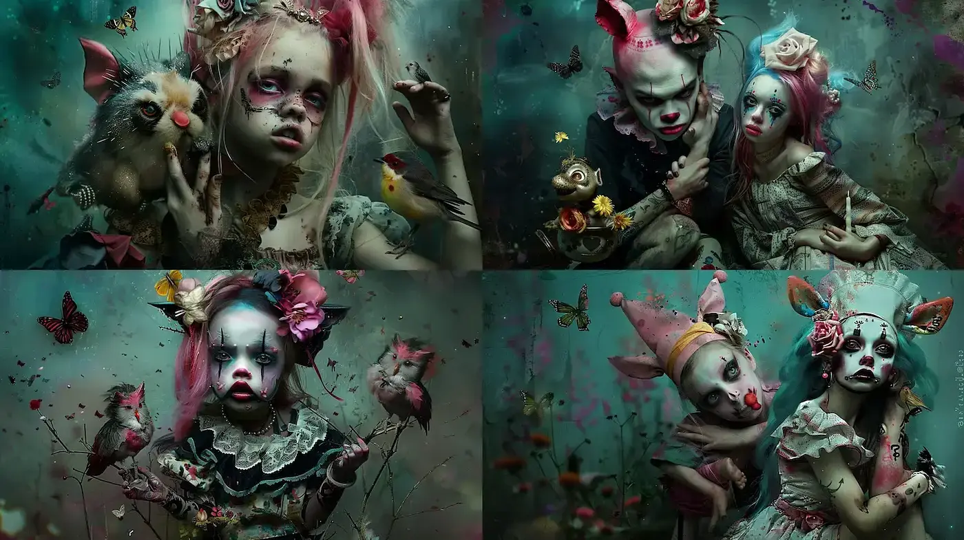 Whimsical and Eerie Doll Aesthetics with Surreal Elements - Midjourney sref style