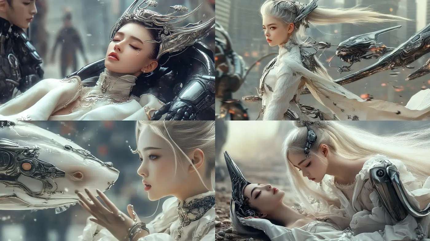 Cyber Elegance in Surreal Harmony: A Fusion of Organic and Synthetic - Midjourney sref style