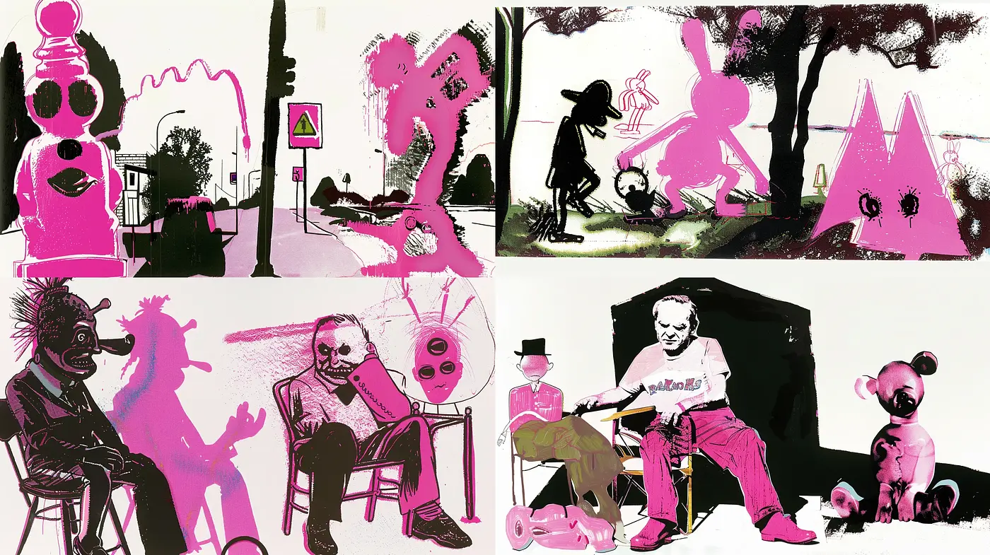 Eccentric Pink and Black Stylized Silhouettes Collection - Midjourney sref style