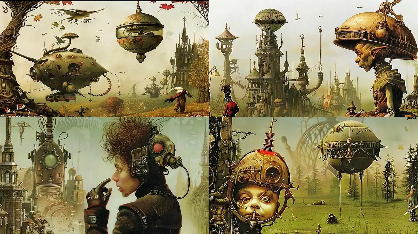 Steampunk Fantasy with an Ethereal Atmosphere and Whimsical Characters - Midjourney sref style