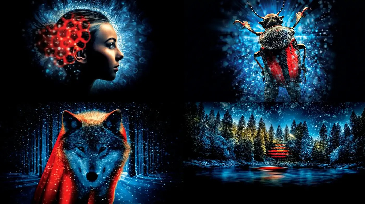 Vibrant and Mystical Nightscapes with Surreal Elements - Midjourney sref style