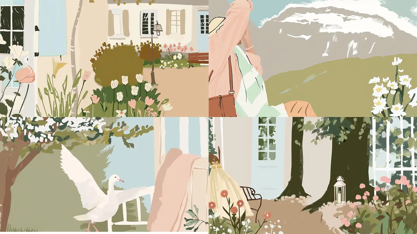 Serene Pastel Vignettes: A Tranquil Fusion of Soft Hues and Gentle Impressions - Midjourney sref style