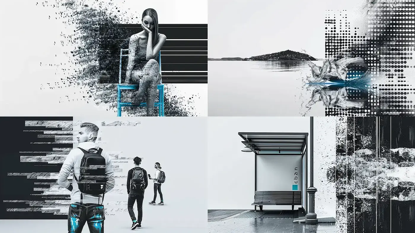 Dynamic Fusion of Textured Monochrome with Vibrant Accents - Midjourney sref style