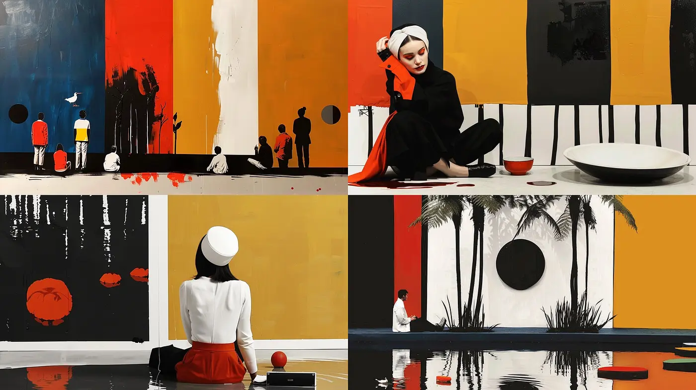 Chromatic Contrast and Geometric Harmony: A Study in Bold Modernism - Midjourney sref style