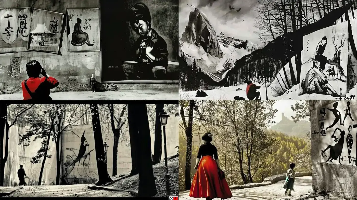 Expressive visual narrative blending traditional and contemporary styles - Midjourney sref style