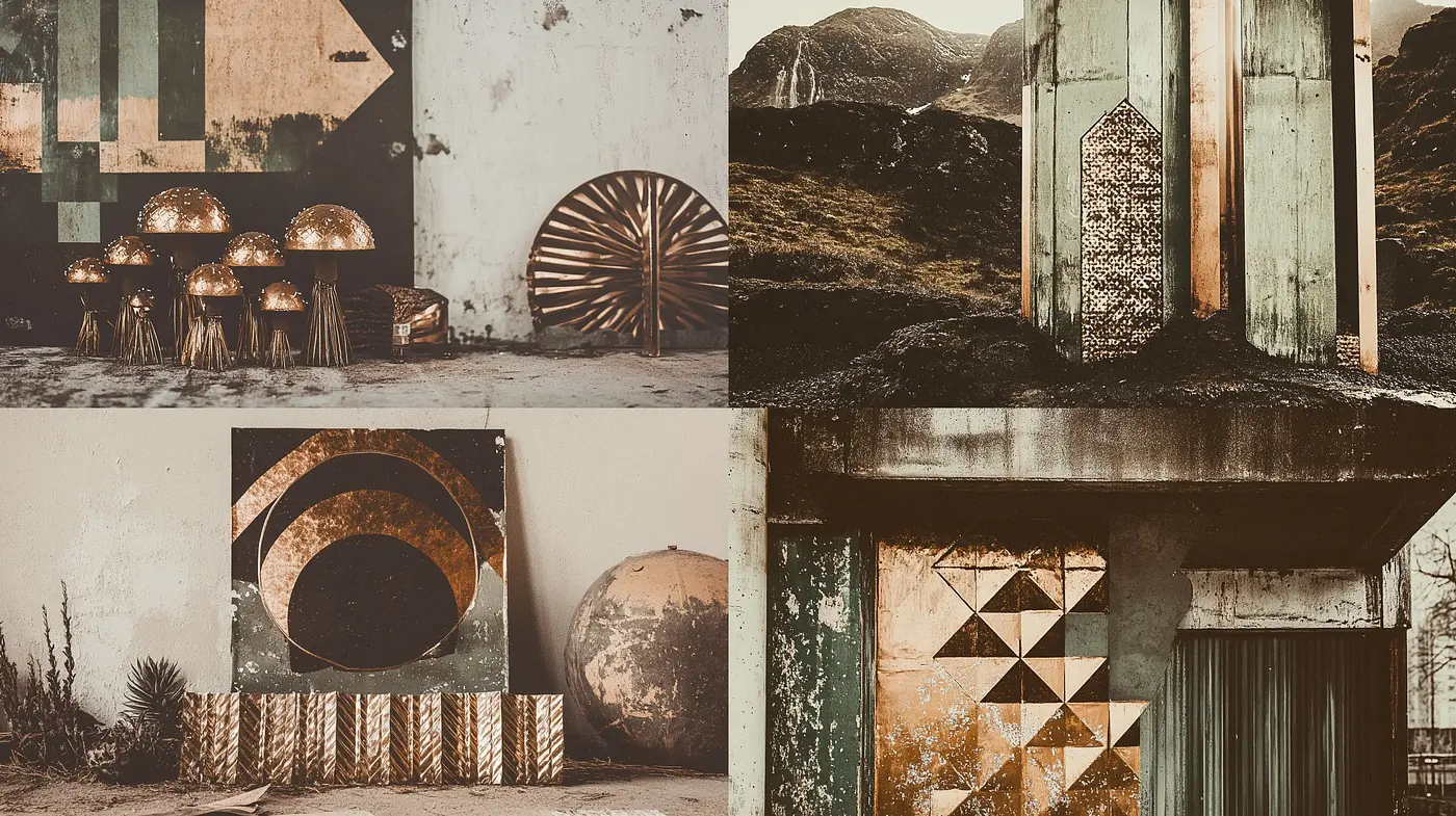 Rustic Decadence and Geometric Abandonment - Midjourney sref style