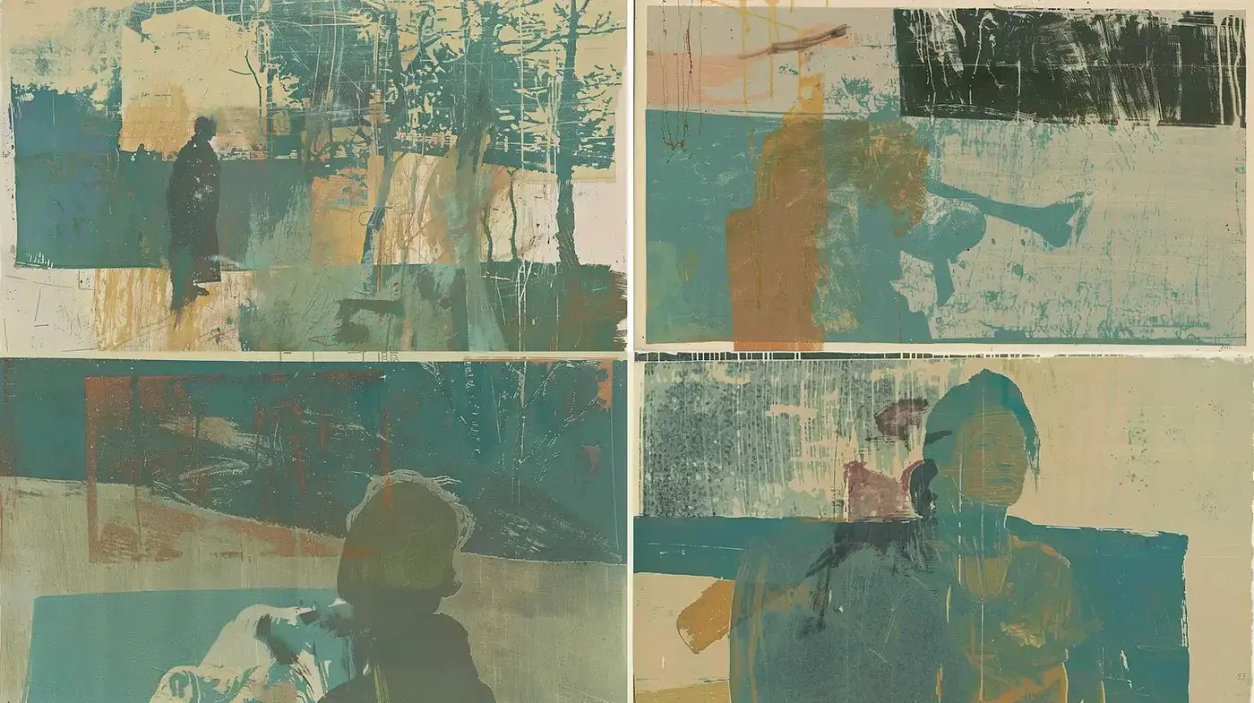 Exploration of Emotional Landscapes through Layered Textures and Muted Tones - Midjourney sref style