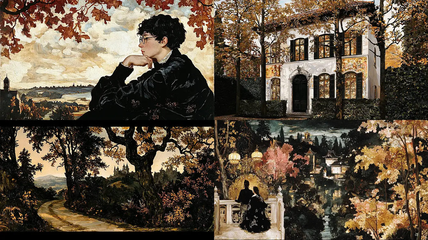 Autumnal Elegance in Textured Oil: A Homage to Impressionist Serenity - Midjourney sref style