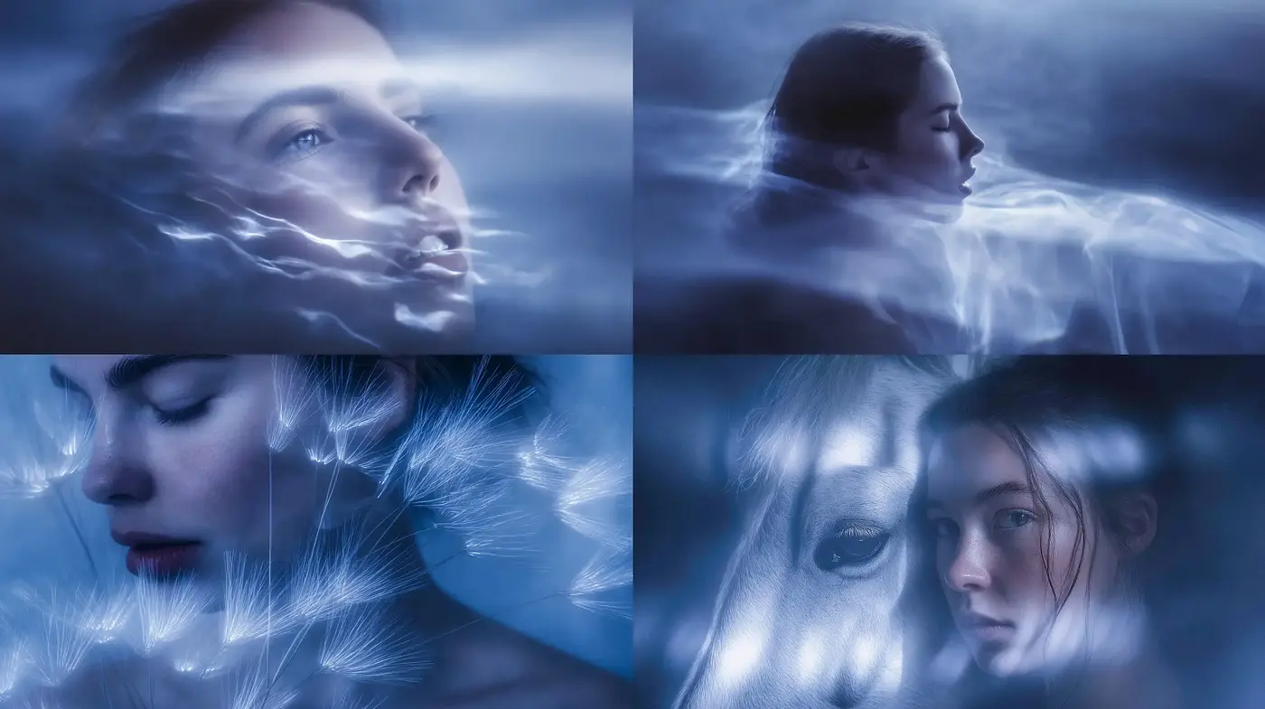 Ethereal and Dreamlike Portraits with Fluid Dynamics - Midjourney sref style