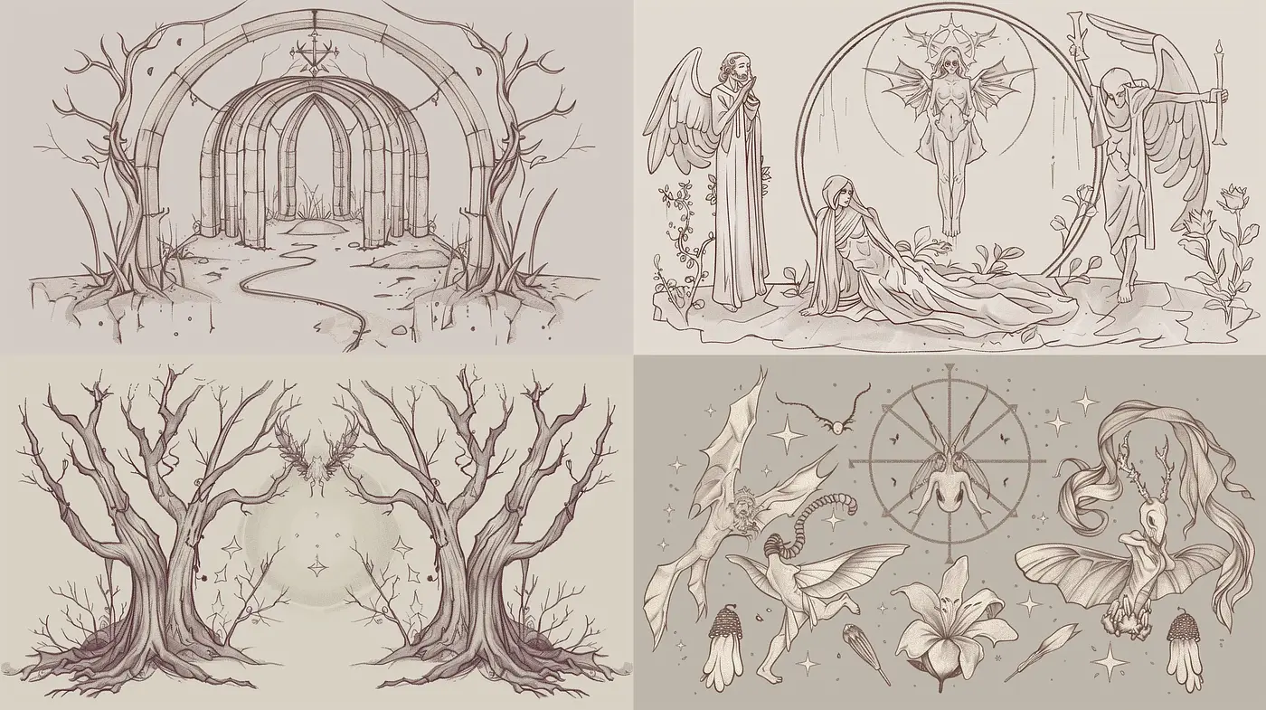 Ethereal Sepia Sketches: A Whimsical Journey through Vintage-Inspired Illustrations - Midjourney sref style