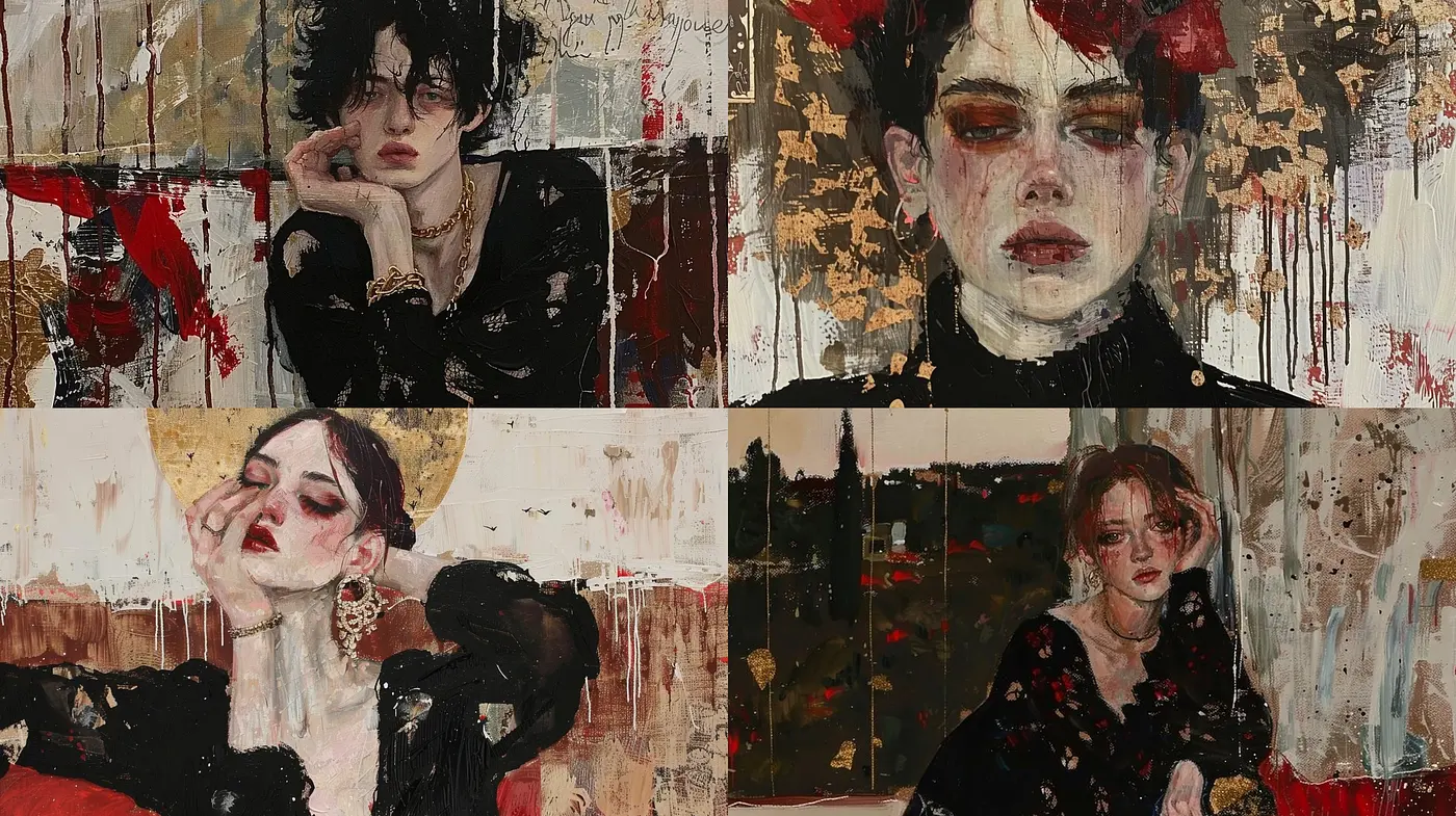 Abstract Textural Portraiture with a Vintage and Melancholic Essence - Midjourney sref style